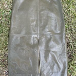 J. Crew Leather Midi Olive Pencil Skirt